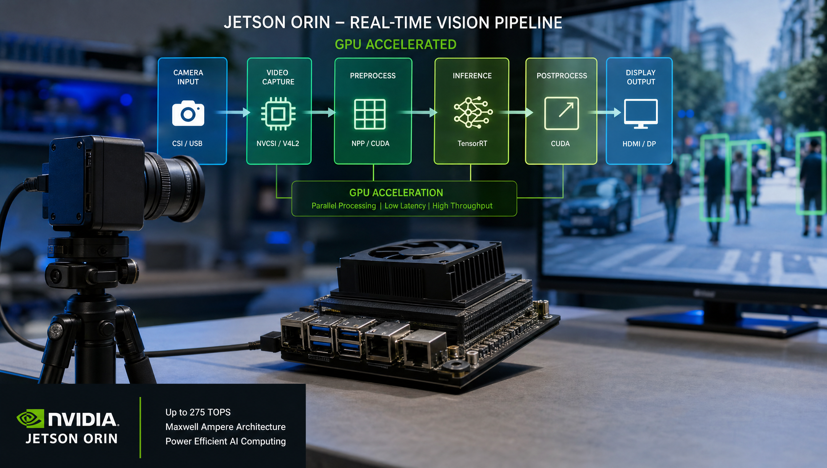 Terminal showing gst-launch-1.0 pipeline running on Jetson Orin with camera capture and hardware encode