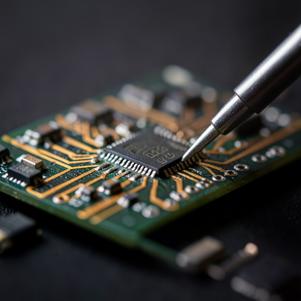 Macro close-up of an IMX image sensor on PCB with I2C probe — sensor detected but producing no frames on Jetson