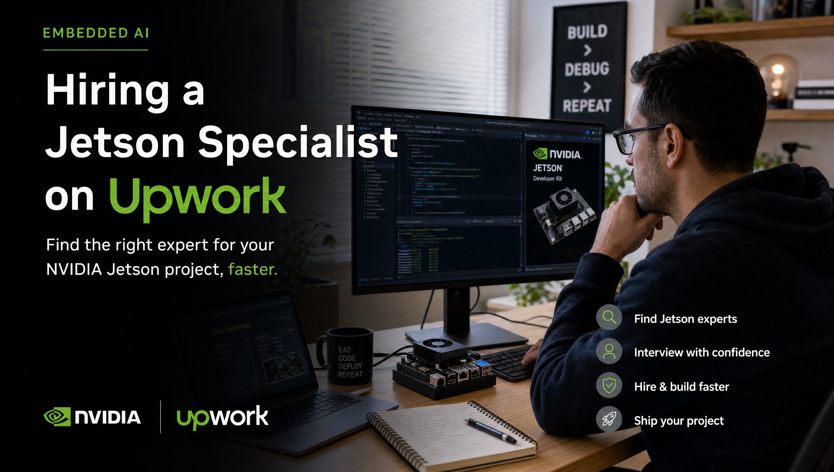 Embedded software engineer working remotely on a Jetson project, hiring a Jetson specialist on Upwork